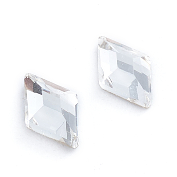 Glass Rhinestone Cabochons, Flat Back & Back Plated, Faceted, Rhombus, Crystal, 8x4.8x2mm