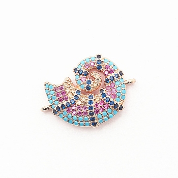Metal Pave Colorful Cubic Zirconia Connector Charms, Conch Shell Links, Rose Gold, 22.3x15.1mm