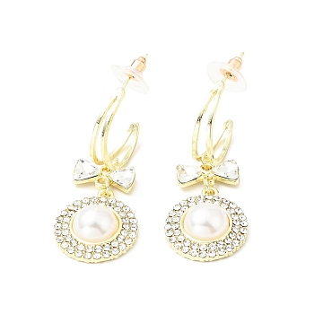 Crystal Rhinestone Dangle Stud Earrings with Imitation Pearl, Brass Long Tassel Earrings with 925 Sterling Silver Pins for Women, Light Gold, Bowknot Pattern, 48mm, Pin: 0.8mm