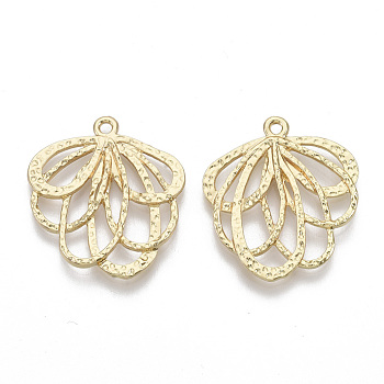 Alloy Hammered Pendants, Filigree Joiners Findings, Flower, Light Gold, 29x26x2.5mm, Hole: 1.8mm