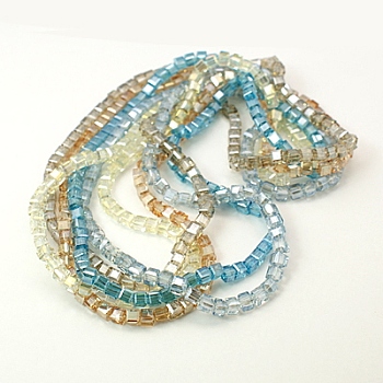 Electroplate Glass Beads Strands, Faceted, Cube, Mixed Color, 4x4x4mm, Hole: 1mm, about 100pcs/strand, 16.9 inch