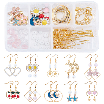 DIY Dangle Earring Making Kits, with Alloy Pendants, Glass Beads, Brass Findings, Iron Findings, Golden, 17x13mm