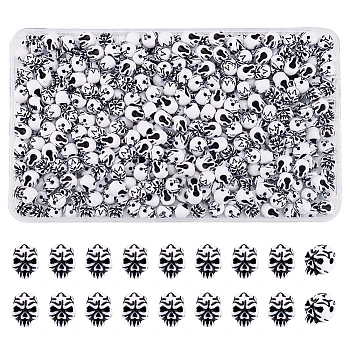 Qpaque Acrylic Beads, Skull, Black, 12x9x9.5mm, Hole: 1.8mm, 400pcs/box