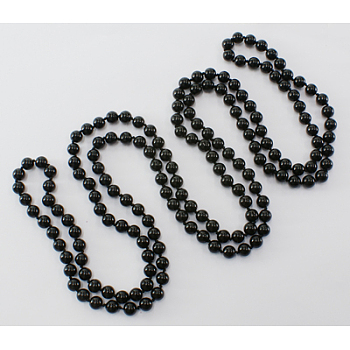 Glass Pearl Beaded Necklaces, 3 Layer Necklaces, Black, Necklace: about 58 inch long, Beads: about 8mm in diameter