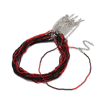 Faceted Rondelle Glass Beaded Necklace for Women, with Alloy Clasps, FireBrick, 15.16~15.94 inch(38.5~40.5cm), 2mm