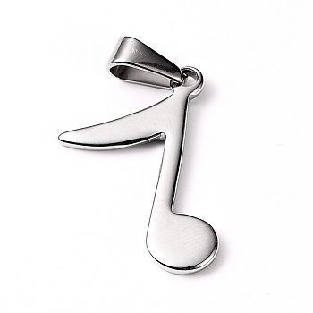 304 Stainless Steel Pendants, Musical Note, Stainless Steel Color, 25x16x2mm, Hole: 8x3mm