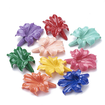 Synthetic Coral Beads, Dyed, Flower, Mixed Color, 31~32x23~24x9mm, Hole: 1mm