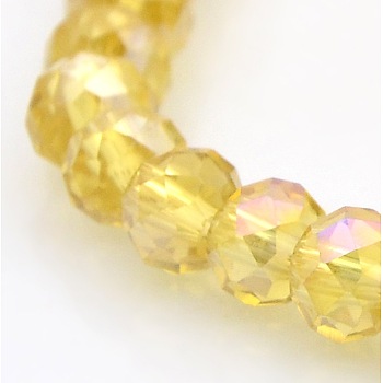 AB Color Plated Faceted Rondelle Electroplate Glass Beads Strands, Gold, 6x4mm, Hole: 1mm, about 85pcs/strand, 16 inch