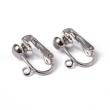 Iron Clip-on Earring Findings, for non-pierced ears, Platinum Color, Nickel Free, about 13.5mm wide, 15.5mm long, 7mm thick, hole: about 2mm