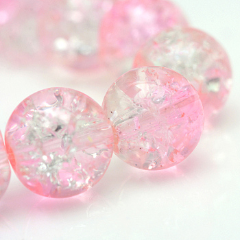Baking Painted Crackle Glass Bead Strands, Round, Pink, 10mm, Hole: 1.3~1.6mm, about 80pcs/strand, 31.4 inch