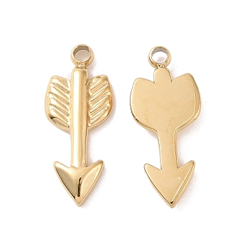 304 Stainless Steel Pendants, Arrow, Real 18K Gold Plated, 13.5x5.5x1mm, Hole: 1.2mm