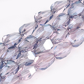 Electroplate Glass Beads Strands, Faceted, Oval, Thistle, 10.5x7x7mm, Hole: 1mm, about 50pcs/strand, 20 inch~20.8 inch