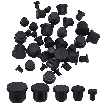 40Pcs 5 Style Silicone Hole Plugs, Snap in Hole Plugs, Post Pipe Insert End Caps, for Furniture Fencing, Round, Black, 8~17x7~12mm, 8pcs/style