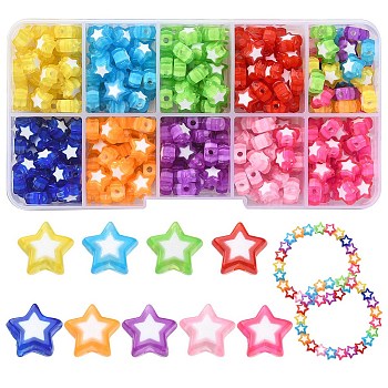 300Pcs 10 Colors Star Acrylic Beads, Bead in Bead, Mixed Color, 8.5x9x4mm, Hole: 1.8mm, 30pcs/color