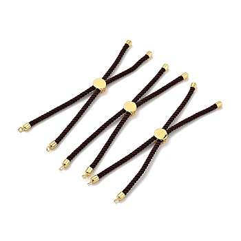 Half Finished Twisted Milan Rope Slider Bracelets, with Rack Plating Brass Cord Ends & Open Loop, Cadmium Free & Lead Free, for Connector Charm Bracelet Making, Golden, Sienna, 222~230x3mm