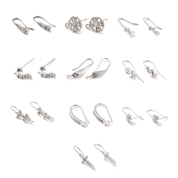 Rack Plating Brass Cubic Zirconia Earring Findings, Mixed Shape, Platinum, 13~29.5x2~10mm, Hole: 1.5~2mm, 21 Gauge, Pin: 0.7~1mm