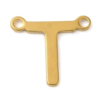 304 Stainless Steel Charms, Real 18K Gold Plated, Letter Charm, Letter T, 10x11x1mm, Hole: 1mm