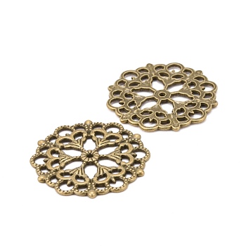 Tibetan Style Filigree Joiners Links, Lead Free & Nickel Free, Flower, Antique Bronze, 29x1mm, Hole: 1.2mm