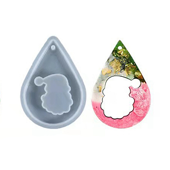 DIY Christmas Santa Claus Pendant Silicone Molds, Resin Casting Molds, for UV Resin & Epoxy Resin Pendant Making, Teardrop, White, 84x59x8mm, Hole: 3.5mm, Finished: 74x50x6mm