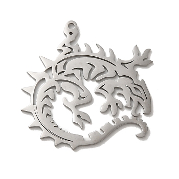 304 Stainless Steel Pendants, Laser Cut, Dragon Charm, Stainless Steel Color, 44x46x1.5mm, Hole: 2mm