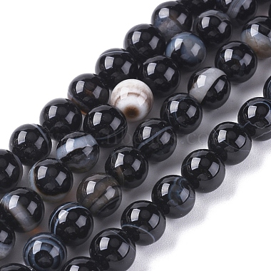 6mm Black Round Banded Agate Beads