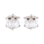 Brass Clear Cubic Zirconia Beads, Cube, Long-Lasting Plated, Rack Plating, Lead Free & Cadmium Free, Platinum, 9x9x6.5mm, Hole: 1.8mm(KK-B186-21B-P)