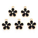 Alloy Enamel Charms, Cadmium Free & Lead Free, Light Gold, Flower, Black, 15x13x2.5mm, Hole: 1.5mm(X-ENAM-R059-02D-RS)