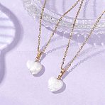 Baroque Natural Keshi Pearl Heart Pendant 304 Stainless Steel Cable Chain Necklaces for Women, White, Golden, 18.11 inch(46cm)(NJEW-JN05964)