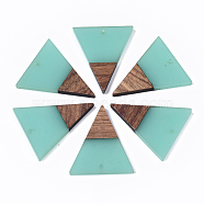 Transparent Resin & Walnut Wood Pendants, Triangle, Turquoise, 37x31x3.5mm, Hole: 1.8mm(X-RESI-T035-06B-A)