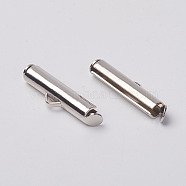 Brass Slide On End Clasp Tubes,  Slider End Caps, Platinum, 19.5x4mm, Hole: 1mm, Inner Diameter: 2mm(KK-P031-09P)