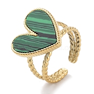 Ion Plating(IP) 304 Stainless Steel Ring, Adjustable Synthetic Malachite Rings, Heart, 18x17.5mm, Inner Diameter: Adjustable(RJEW-B059-08G-03)