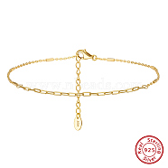 925 Sterling Silver Cable Chain Anklet, Real 14K Gold Plated, 8-3/4 inch(22.1cm)(AJEW-Z029-22G)