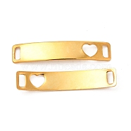 201 Stainless Steel Connector Charms, Real 24K Gold Plated, Curved Rectangle Links, Heart Pattern, 30x6x0.8mm, Hole: 4x2mm(STAS-D244-31G-B)