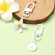 Spray Painted Alloy Pendant Decorations, with Alloy Swivel Snap Hooks Clasps, Flower & Flat Round, White, 55~74mm, 2pcs/set(HJEW-YW00024-01)