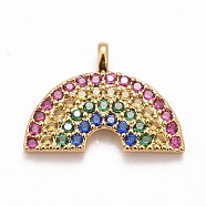 Rack Plating Brass Micro Pave Colorful Cubic Zirconia Pendants, Cadmium Free & Nickel Free & Lead Free, Long-Lasting Plated, Rainbow, Real 18K Gold Plated, 10.5x15x2mm, Hole: 1mm(KK-M229-20G)