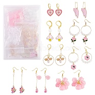 DIY Pink Drop Earring Making Kits, Including Flower & Cat & Bee Alloy & Glass & Acrylic Pendants, Imitation Jade Glass Beads, Brass & 316 Surgical Stainless Steel Earring Findings, Golden, 210Pcs/box(DIY-SZ0008-71)
