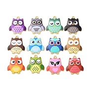 Alloy Enamel Pendants, Golden, Owl Charm, Mixed Color, 23x21x2.5mm, Hole: 1.6mm(X-ENAM-C020-01)