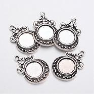 Tibetan Style Zinc Alloy Flat Round Pendant Cabochons Settings, Lead Free & Cadmium Free, Antique Silver, 28x19x2mm, Hole: 2.5mm, Tray: 12mm, about 192pcs/500g(TIBEP-R334-252AS-RS)