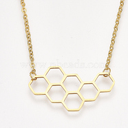 201 Stainless Steel Pendant Necklaces, with Cable Chains, Honeycomb, Golden, 17.7 inch(45cm), 2mm, Honeycomb: 20x34.5x1mm(NJEW-T009-JN102-2-40)