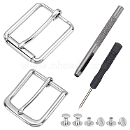 WADORN Belt Buckle Sets, include 304 Stainless Steel Roller Buckles, Alloy Screw Rivets, Screwdriver, Leather Hole Punches, Mixed Color, 51.5x64x14mm(STAS-WR0001-02)