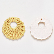 Resin Pendants, Imitation Woven Rattan Pattern, Flat Round, Yellow, 42x41.5x4mm, Hole: 2.5mm(RESI-S364-50B)