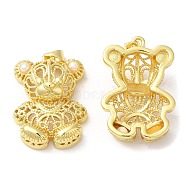 Rack Plating Brass Pendants, with Plastic Imitation Pearl, Long-Lasting Plated, Bear Charm, Real 18K Gold Plated, 29x20x9mm, Hole: 3mm(KK-Q771-05G)