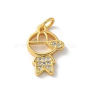 Brass Micro Pave Cubic Zirconia Pendants, Boy Charms, with Jump Ring, Real 18K Gold Plated, 14x10x2mm, Hole: 3.4mm(KK-P292-21D-G)