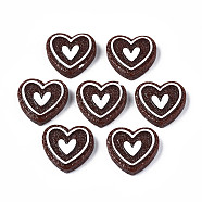 Opaque Epoxy Resin Cabochons, Imitation Food, Heart Cookie, Coconut Brown, 22x23.5x6.5mm(CRES-S358-77)