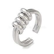 Brass Open Cuff Ring, Spiral, Real Platinum Plated, Inner Diameter: 18mm(RJEW-C037-03P)