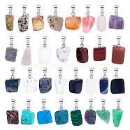 Natural & Synthetic Mixed Gemstone Pendants, with Stainless Steel Snap On Bails, Nuggets, Mixed Dyed and Undyed, Stainless Steel Color, 15~35x10~20x5~15mm, Hole: 3x7.5mm, 31 materials, 1pc/materials, 31pcs/set(G-PH0001-09)