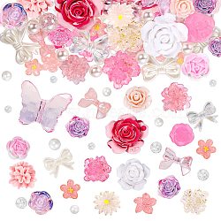 50G Resin Acrylic DIY Accessories Simulation Baroque Style Rose Halo Dyed Mixed Flower DIY Accessories, Pink, 34.5x15mm(JX581E)