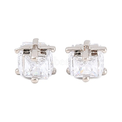 Brass Clear Cubic Zirconia Beads, Cube, Long-Lasting Plated, Rack Plating, Lead Free & Cadmium Free, Platinum, 9x9x6.5mm, Hole: 1.8mm(KK-B186-21B-P)