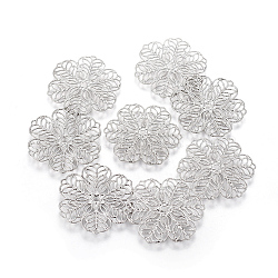 304 Stainless Steel Filigree Joiners, Flower, Stainless Steel Color, 29.5~30x0.5mm, Hole: 1mm and 2mm(X-STAS-G192-15P)