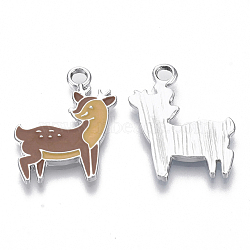 Alloy Pendants, with Enamel, Sika Deer, Platinum, Sienna, 22x18x2mm, Hole: 2.5mm(ENAM-S119-030A-P)